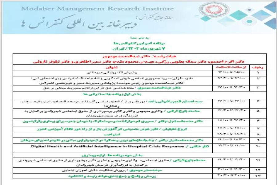 برنامه اجرایی کنفرانس اعلام شد.